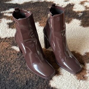 Aldo Glossy Brown Heeled Boots